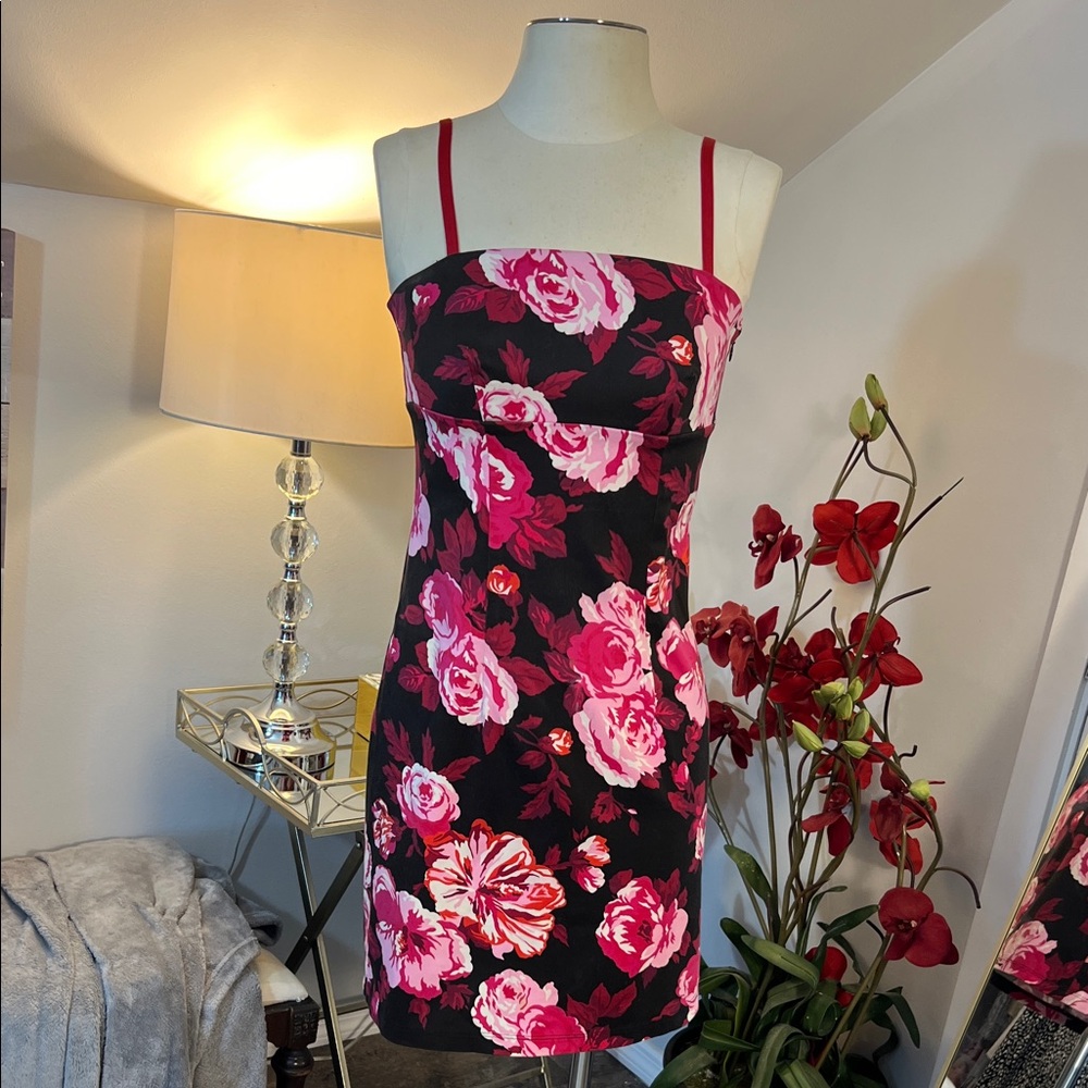 Vintage Y2K Cache Floral Pink and Black Bodycon Mini Dress